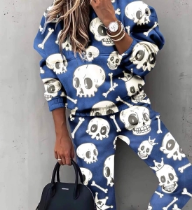 Teplákovina druk cyfrowy czacha na niebieskim tle