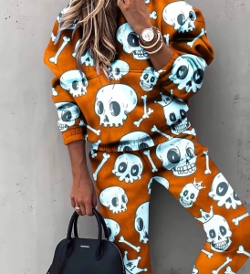 Dresówka pętelka druk cyfrowy czacha musztarda