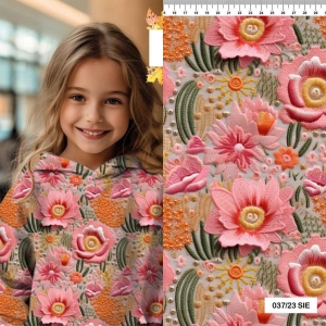 Dresówka pętelka druk cyfrowy wyszywane kwiaty