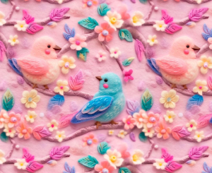 Teplákovina druk cyfrowy ptaszki na gałązkach