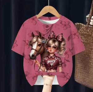 Teplákovina druk cyfrowy dziewczynka z koniem - panel 85x180