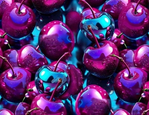 Dresówka pętelka druk cyfrowy lustrzanne wisienki