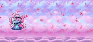 Teplákovina druk cyfrowy  Stich i Angel motyle - panel 85x180