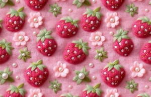 Dresówka pętelka druk cyfrowy truskaweczki