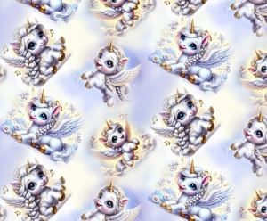 Dresówka pętelka druk cyfrowy  pony jasne tło