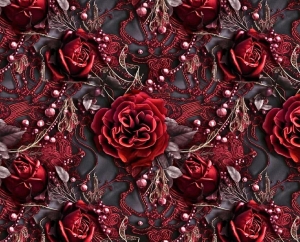 Dresówka pętelka druk cyfrowy koronkowe róże