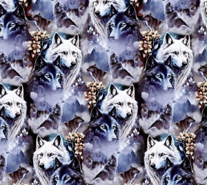 Dresówka pętelka druk cyfrowy wilki 