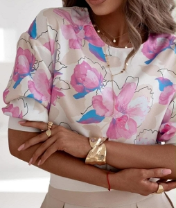 Jersey  druk cyfrowy kwiaty na jasnym tle