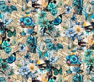 Jersey  druk cyfrowy turkusowe motyle