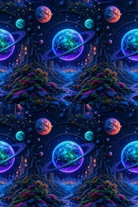 Dresówka pętelka druk cyfrowy planety 