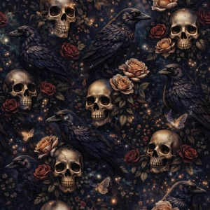 Dresówka pętelka druk cyfrowy czaszki i kruki 