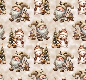Dresówka pętelka druk cyfrowy beżowy Mikołajek 
