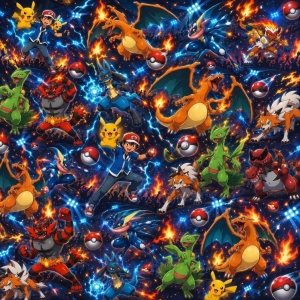 Dresówka pętelka druk cyfrowy pokemon błyskawice